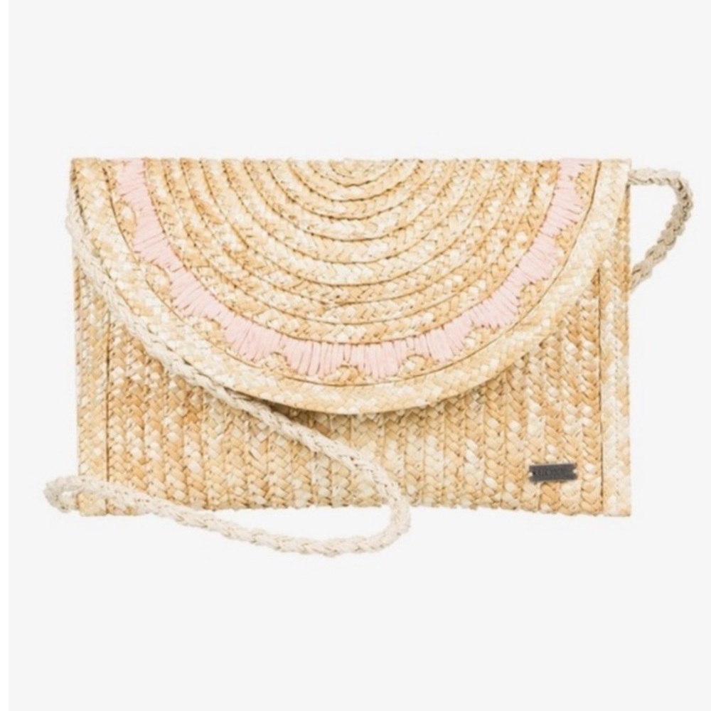 Roxy Straw Crossbody Clutch with Pink Accent - Picture 3 of 5